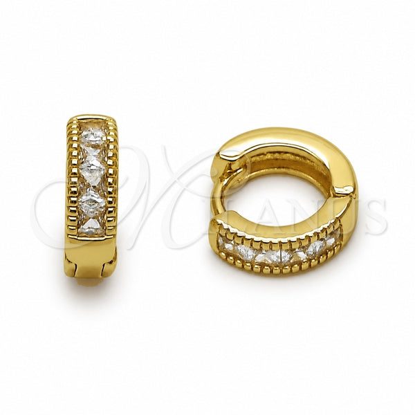 Oro Laminado Huggie Hoop, Gold Filled Style Teardrop Design, with White Cubic Zirconia, Polished, Golden Finish, 02.267.0132.12