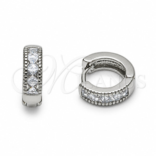 Rhodium Gold Filled Huggie Hoop, Teardrop Design, with White Cubic Zirconia, Polished, Rhodium Finish, 02.267.0132.1.12