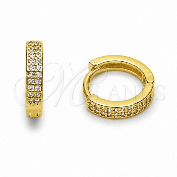 Oro Laminado Huggie Hoop, Gold Filled Style with White Cubic Zirconia, Polished, Golden Finish, 02.267.0133.12