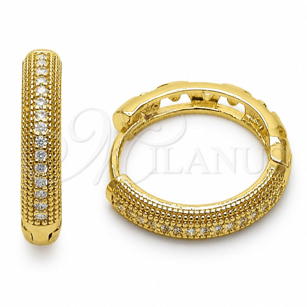Oro Laminado Huggie Hoop, Gold Filled Style with White Cubic Zirconia, Polished, Golden Finish, 02.267.0134.20