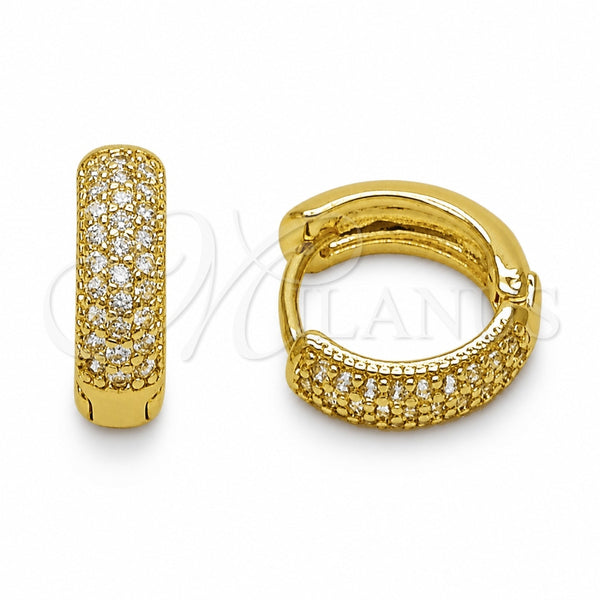 Oro Laminado Huggie Hoop, Gold Filled Style with White Cubic Zirconia, Polished, Golden Finish, 02.267.0135.14