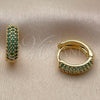 Oro Laminado Huggie Hoop, Gold Filled Style with Green Cubic Zirconia, Polished, Golden Finish, 02.267.0135.1.14