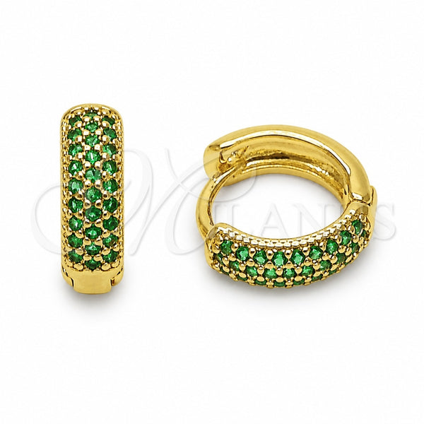 Oro Laminado Huggie Hoop, Gold Filled Style with Green Cubic Zirconia, Polished, Golden Finish, 02.267.0135.1.14