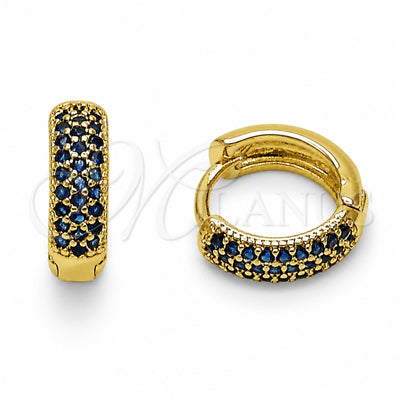 Oro Laminado Huggie Hoop, Gold Filled Style with Sapphire Blue Cubic Zirconia, Polished, Golden Finish, 02.267.0135.2.14