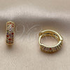 Oro Laminado Huggie Hoop, Gold Filled Style with Multicolor Cubic Zirconia, Polished, Golden Finish, 02.267.0135.4.14