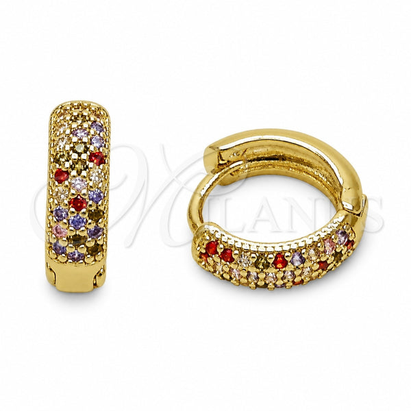 Oro Laminado Huggie Hoop, Gold Filled Style with Multicolor Cubic Zirconia, Polished, Golden Finish, 02.267.0135.4.14