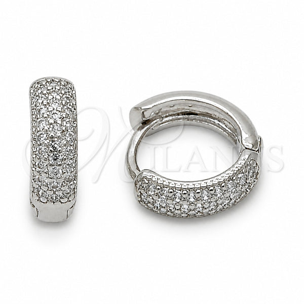 Rhodium Gold Filled Huggie Hoop, with White Cubic Zirconia, Polished, Rhodium Finish, 02.267.0135.5.14
