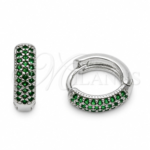 Rhodium Gold Filled Huggie Hoop, with Green Cubic Zirconia, Polished, Rhodium Finish, 02.267.0135.6.14