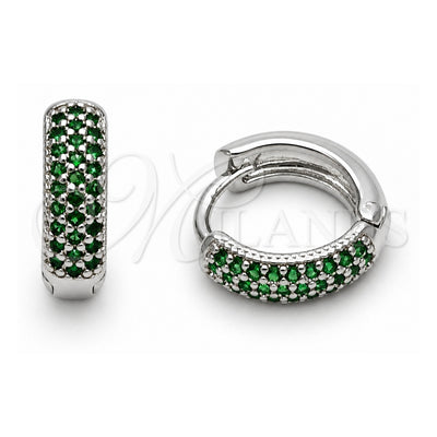 White Gold Filled Huggie Hoop, with Green Cubic Zirconia, Polished, Rhodium Finish, 02.267.0135.6.14