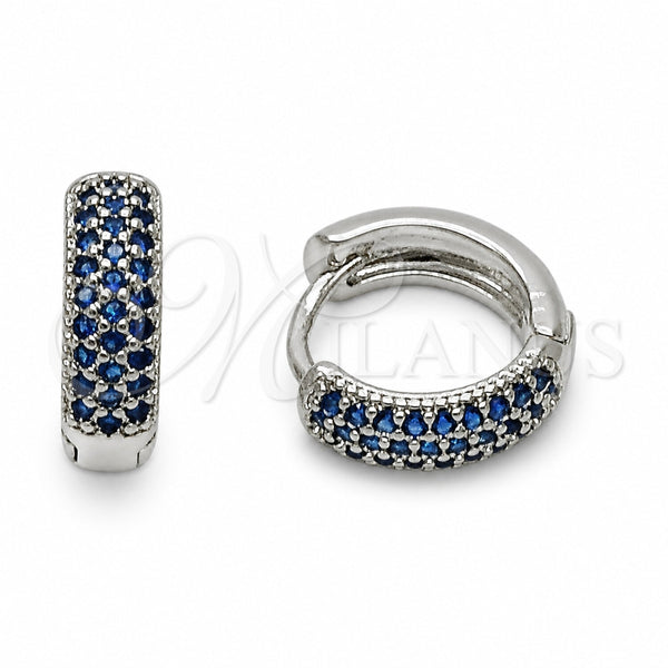 Rhodium Gold Filled Huggie Hoop, with Sapphire Blue Cubic Zirconia, Polished, Rhodium Finish, 02.267.0135.7.14