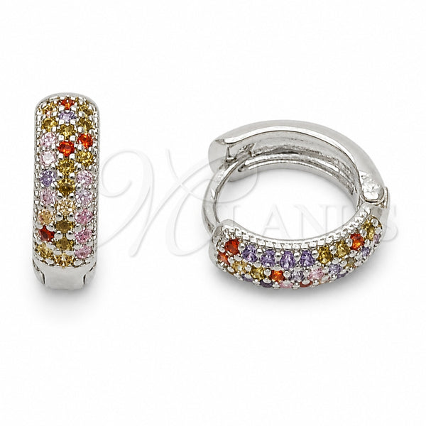 Rhodium Gold Filled Huggie Hoop, with Multicolor Cubic Zirconia, Polished, Rhodium Finish, 02.267.0135.9.14