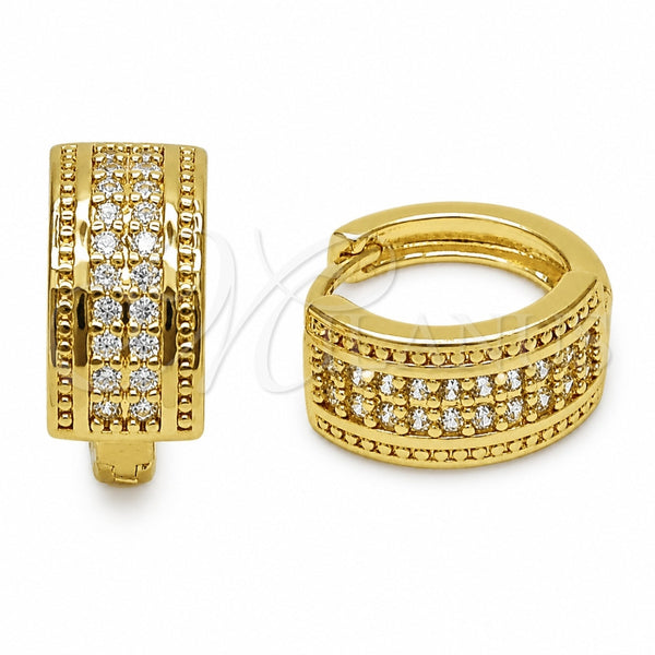 Oro Laminado Huggie Hoop, Gold Filled Style with White Cubic Zirconia, Polished, Golden Finish, 02.267.0136.16