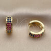 Oro Laminado Huggie Hoop, Gold Filled Style with Multicolor Cubic Zirconia, Polished, Golden Finish, 02.267.0137.14