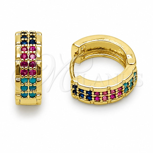 Oro Laminado Huggie Hoop, Gold Filled Style with Multicolor Cubic Zirconia, Polished, Golden Finish, 02.267.0137.14