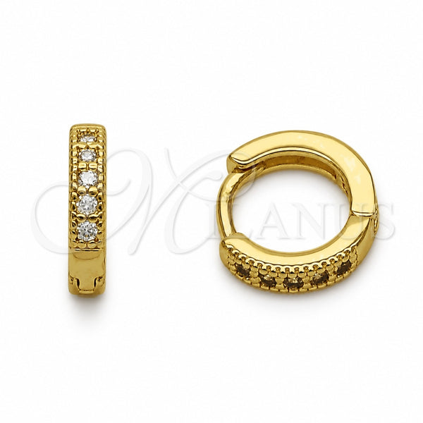 Oro Laminado Huggie Hoop, Gold Filled Style with White Cubic Zirconia, Polished, Golden Finish, 02.267.0140.12
