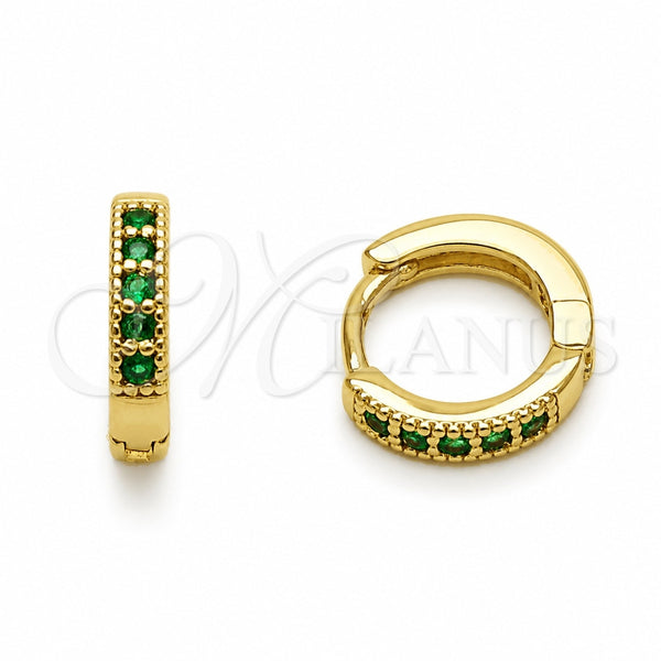 Oro Laminado Huggie Hoop, Gold Filled Style with Green Cubic Zirconia, Polished, Golden Finish, 02.267.0140.1.12