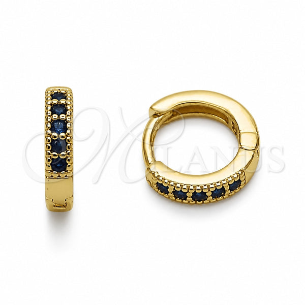Oro Laminado Huggie Hoop, Gold Filled Style with Sapphire Blue Cubic Zirconia, Polished, Golden Finish, 02.267.0140.2.12