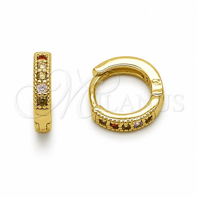 Oro Laminado Huggie Hoop, Gold Filled Style with Multicolor Cubic Zirconia, Polished, Golden Finish, 02.267.0140.4.12