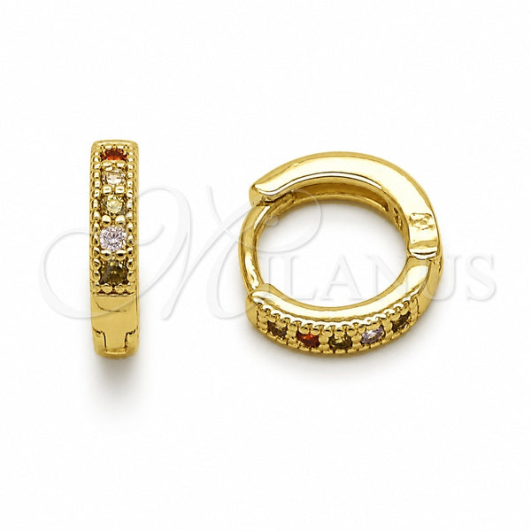 Oro Laminado Huggie Hoop, Gold Filled Style with Multicolor Cubic Zirconia, Polished, Golden Finish, 02.267.0140.4.12