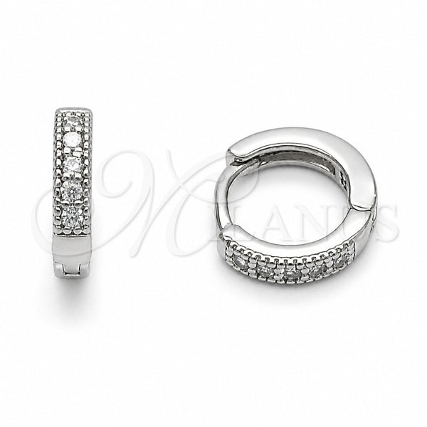 Rhodium Gold Filled Huggie Hoop, with White Cubic Zirconia, Polished, Rhodium Finish, 02.267.0140.5.12