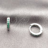 Rhodium Gold Filled Huggie Hoop, with Green Cubic Zirconia, Polished, Rhodium Finish, 02.267.0140.6.12