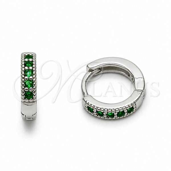 Rhodium Gold Filled Huggie Hoop, with Green Cubic Zirconia, Polished, Rhodium Finish, 02.267.0140.6.12