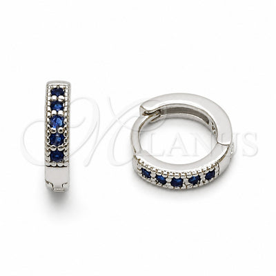 Rhodium Gold Filled Huggie Hoop, with Sapphire Blue Cubic Zirconia, Polished, Rhodium Finish, 02.267.0140.7.12 for wholesale, main product view