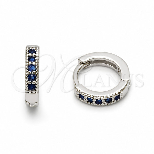 Rhodium Gold Filled Huggie Hoop, with Sapphire Blue Cubic Zirconia, Polished, Rhodium Finish, 02.267.0140.7.12