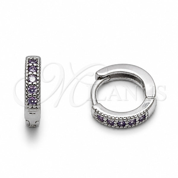 Rhodium Gold Filled Huggie Hoop, with Amethyst Cubic Zirconia, Polished, Rhodium Finish, 02.267.0140.8.12