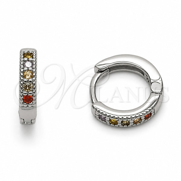 Rhodium Gold Filled Huggie Hoop, with Multicolor Cubic Zirconia, Polished, Rhodium Finish, 02.267.0140.9.12