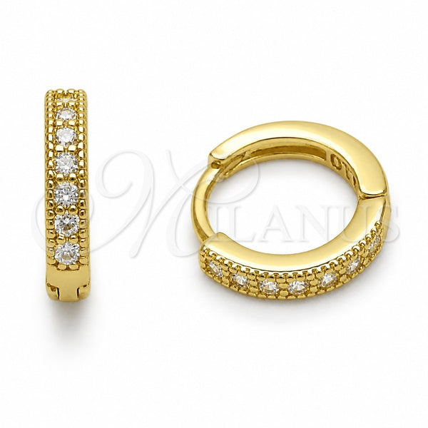 Oro Laminado Huggie Hoop, Gold Filled Style with White Cubic Zirconia, Polished, Golden Finish, 02.267.0140.14