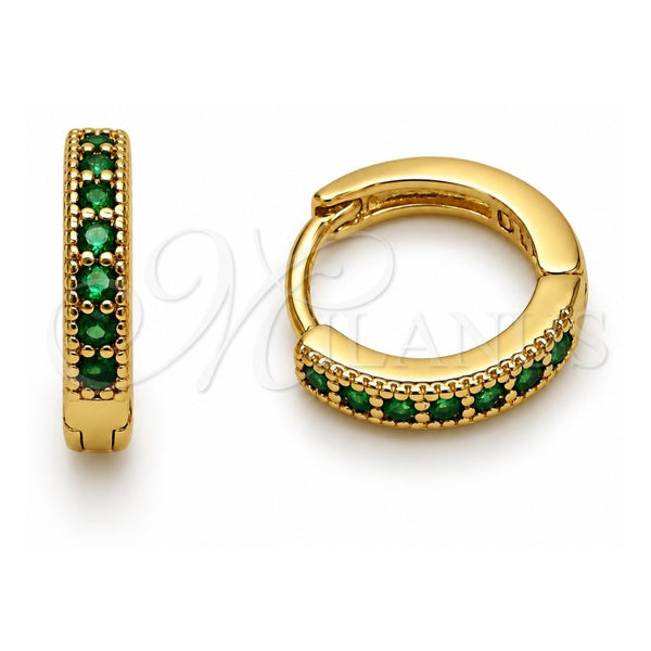 Oro Laminado Huggie Hoop, Gold Filled Style with Green Cubic Zirconia, Polished, Golden Finish, 02.267.0140.1.14