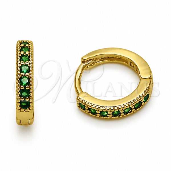 Oro Laminado Huggie Hoop, Gold Filled Style with Green Cubic Zirconia, Polished, Golden Finish, 02.267.0140.1.14
