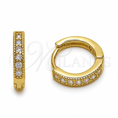 Oro Laminado Huggie Hoop, Gold Filled Style with Amethyst Cubic Zirconia, Polished, Golden Finish, 02.267.0140.3.14