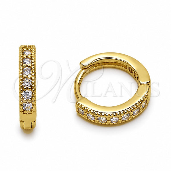 Oro Laminado Huggie Hoop, Gold Filled Style with Amethyst Cubic Zirconia, Polished, Golden Finish, 02.267.0140.3.14