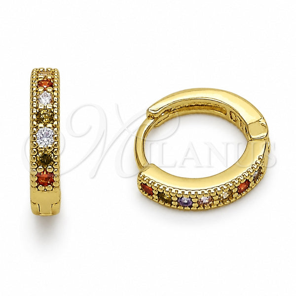 Oro Laminado Huggie Hoop, Gold Filled Style with Multicolor Cubic Zirconia, Polished, Golden Finish, 02.267.0140.4.14