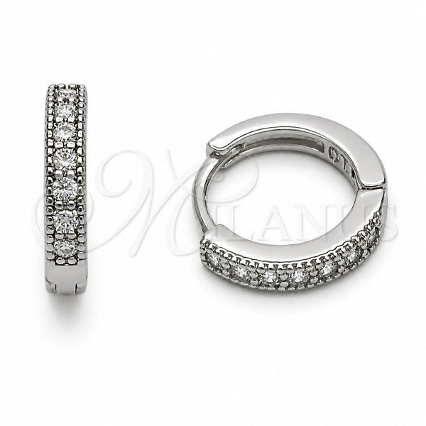 Rhodium Gold Filled Huggie Hoop, with White Cubic Zirconia, Polished, Rhodium Finish, 02.267.0140.5.14