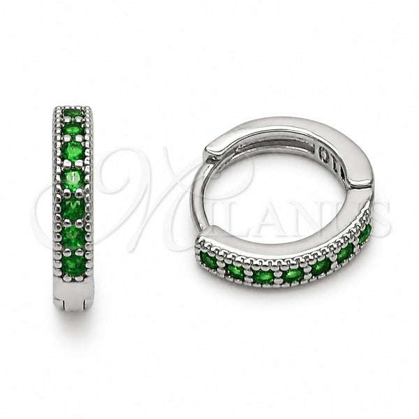 Rhodium Gold Filled Huggie Hoop, with Green Cubic Zirconia, Polished, Rhodium Finish, 02.267.0140.6.14