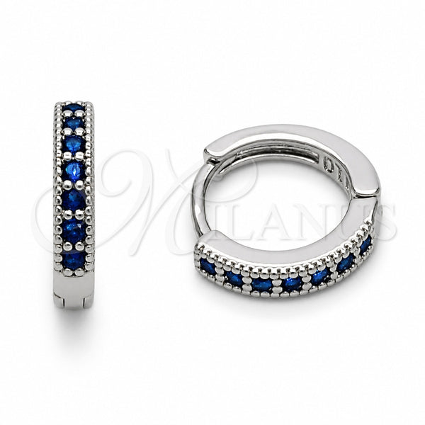 Rhodium Gold Filled Huggie Hoop, with Sapphire Blue Cubic Zirconia, Polished, Rhodium Finish, 02.267.0140.7.14