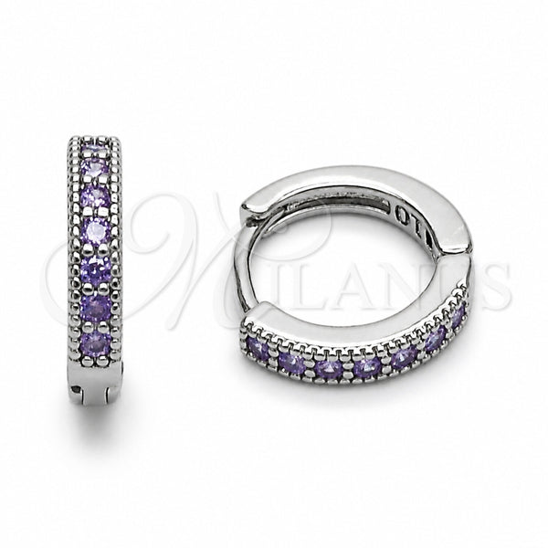 Rhodium Gold Filled Huggie Hoop, with Amethyst Cubic Zirconia, Polished, Rhodium Finish, 02.267.0140.8.14