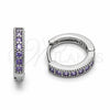 Rhodium Gold Filled Huggie Hoop, with Amethyst Cubic Zirconia, Polished, Rhodium Finish, 02.267.0140.8.14