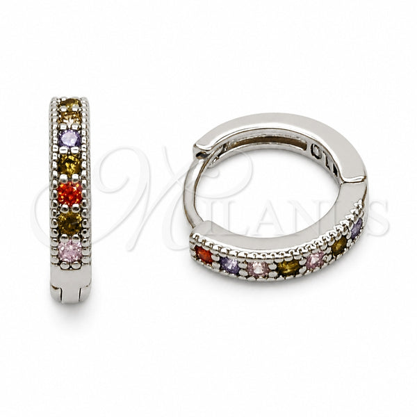 Rhodium Gold Filled Huggie Hoop, with Multicolor Cubic Zirconia, Polished, Rhodium Finish, 02.267.0140.9.14