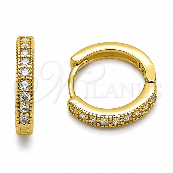 Oro Laminado Huggie Hoop, Gold Filled Style with White Cubic Zirconia, Polished, Golden Finish, 02.267.0140.16