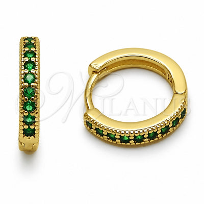 Oro Laminado Huggie Hoop, Gold Filled Style with Green Cubic Zirconia, Polished, Golden Finish, 02.267.0140.1.16
