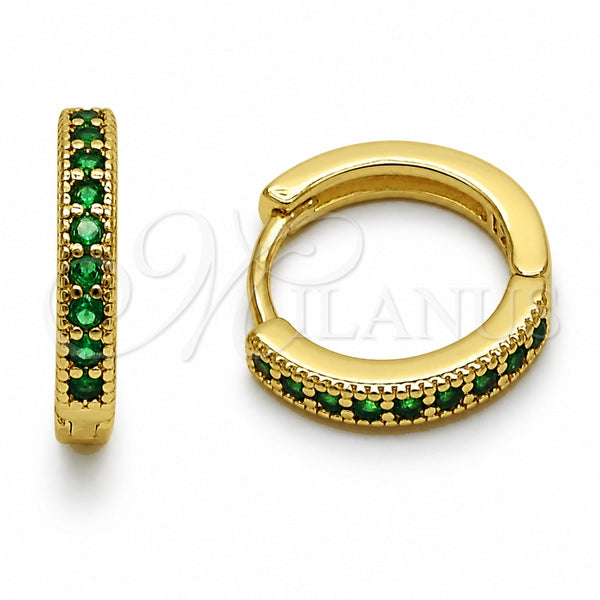 Oro Laminado Huggie Hoop, Gold Filled Style with Green Cubic Zirconia, Polished, Golden Finish, 02.267.0140.1.16