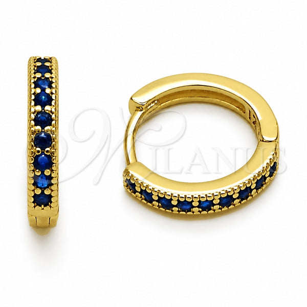 Oro Laminado Huggie Hoop, Gold Filled Style with Sapphire Blue Cubic Zirconia, Polished, Golden Finish, 02.267.0140.2.16