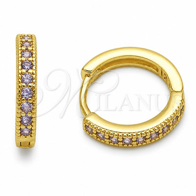 Oro Laminado Huggie Hoop, Gold Filled Style with Amethyst Cubic Zirconia, Polished, Golden Finish, 02.267.0140.3.16