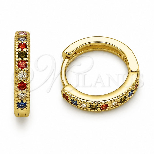 Oro Laminado Huggie Hoop, Gold Filled Style with Multicolor Cubic Zirconia, Polished, Golden Finish, 02.267.0140.4.16
