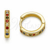 Oro Laminado Huggie Hoop, Gold Filled Style with Multicolor Cubic Zirconia, Polished, Golden Finish, 02.267.0140.4.16