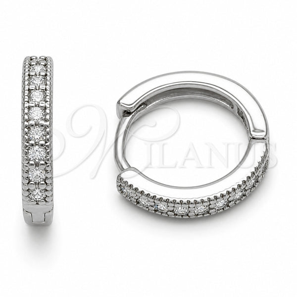 Rhodium Gold Filled Huggie Hoop, with White Cubic Zirconia, Polished, Rhodium Finish, 02.267.0140.5.16